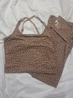 PINK Victoria's Secret Leopard Print Boot Flare Pants & Tank Set - Tan Brown
